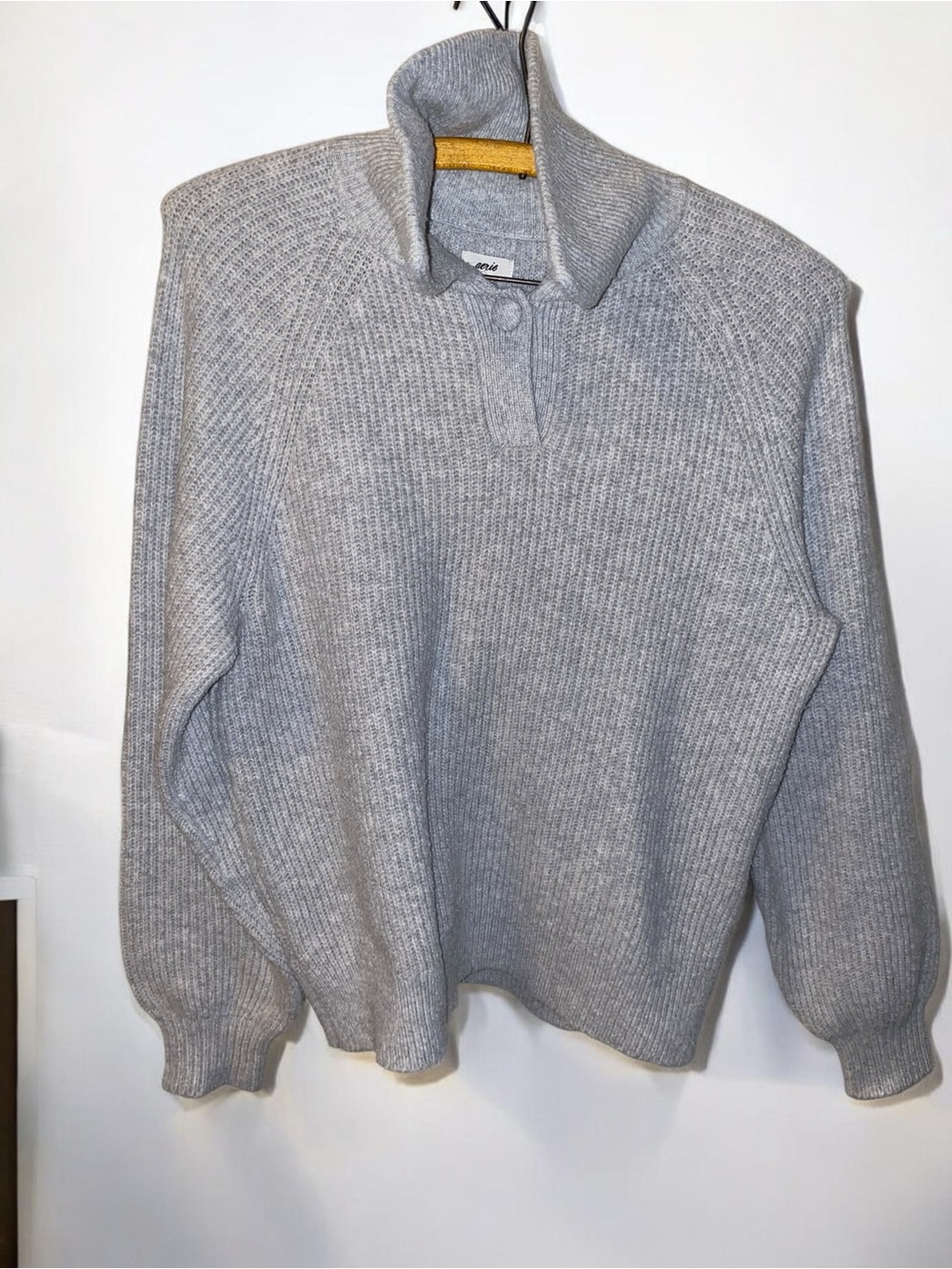 Aerie Classic Quarter-Button Ribbed Polo Sweater - Gray - Size XS